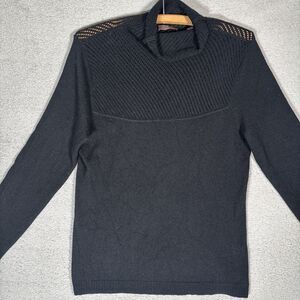 Cullen Women’s Size M Cashmere Turtle Neck Sweater Black Open Knit Yoke Capsule‎